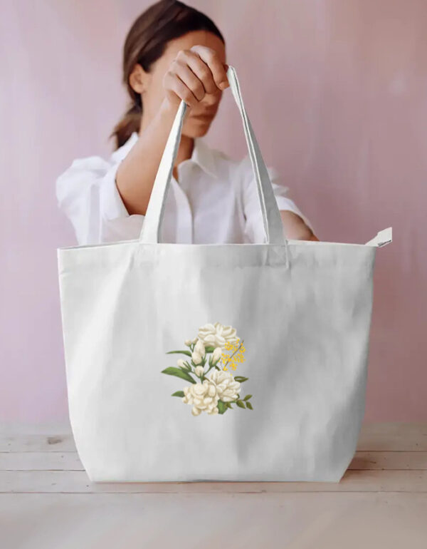 Large Black Tote Bag with simple Flower Print
